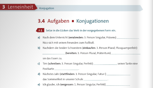 Bild von einer Übung des kostenlosen Online-Deutschbuches B1 von iQ Lingua