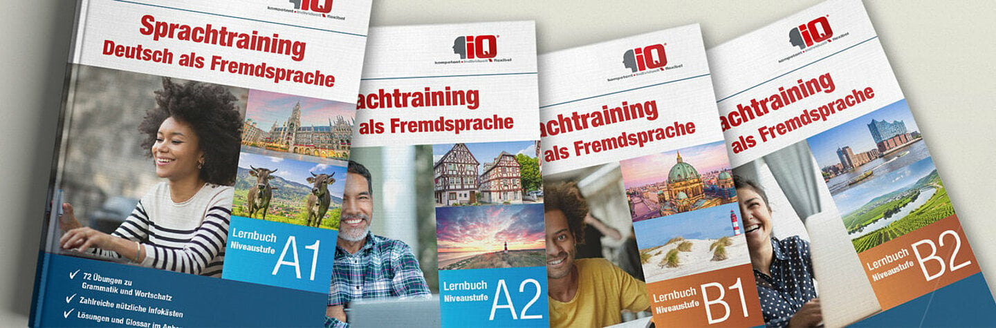 Bild der kostenlosen Online-Deutschbücher A1 bis B2 von iQ Lingua